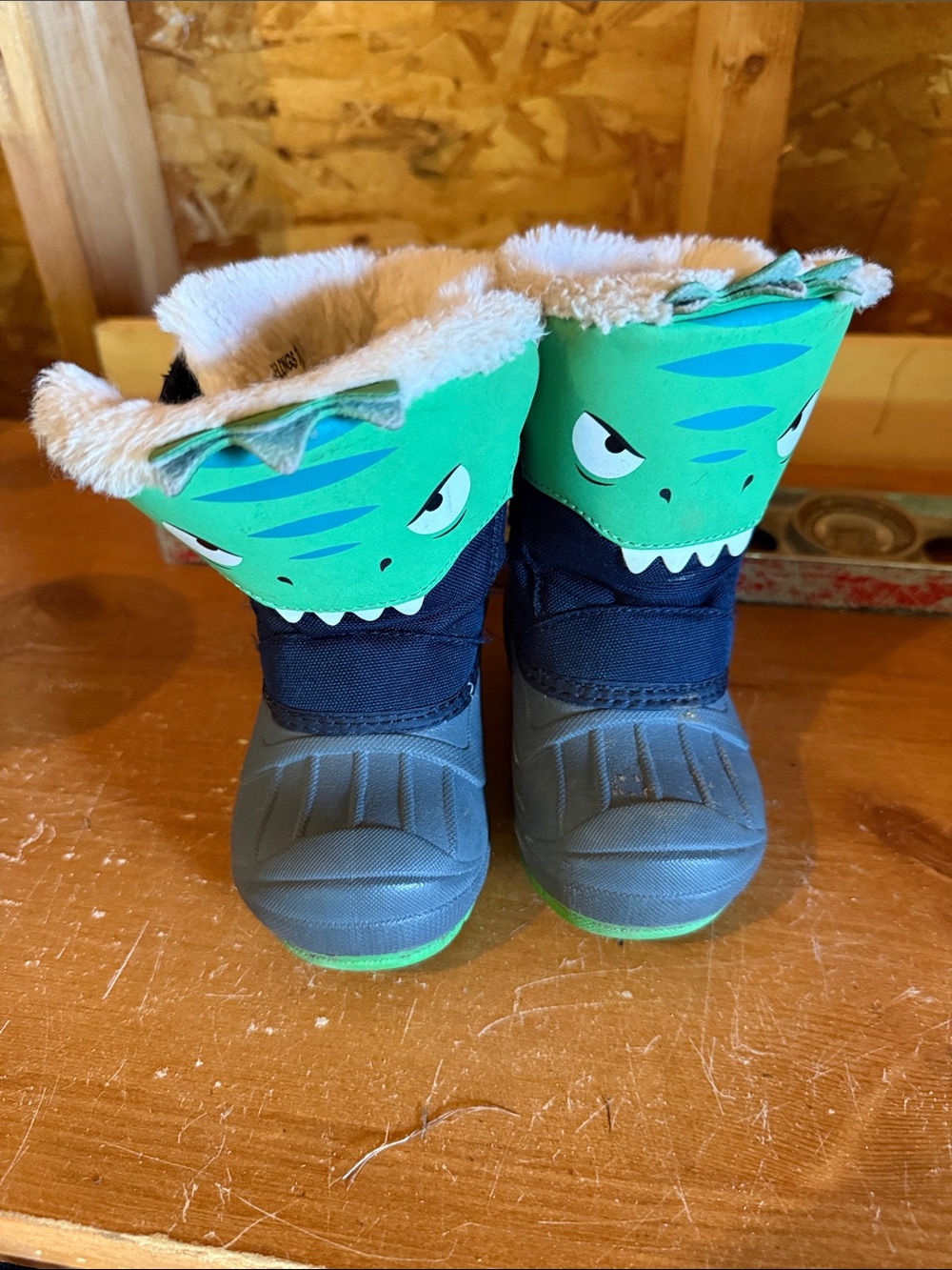 Kids Green Dino Winter Boots